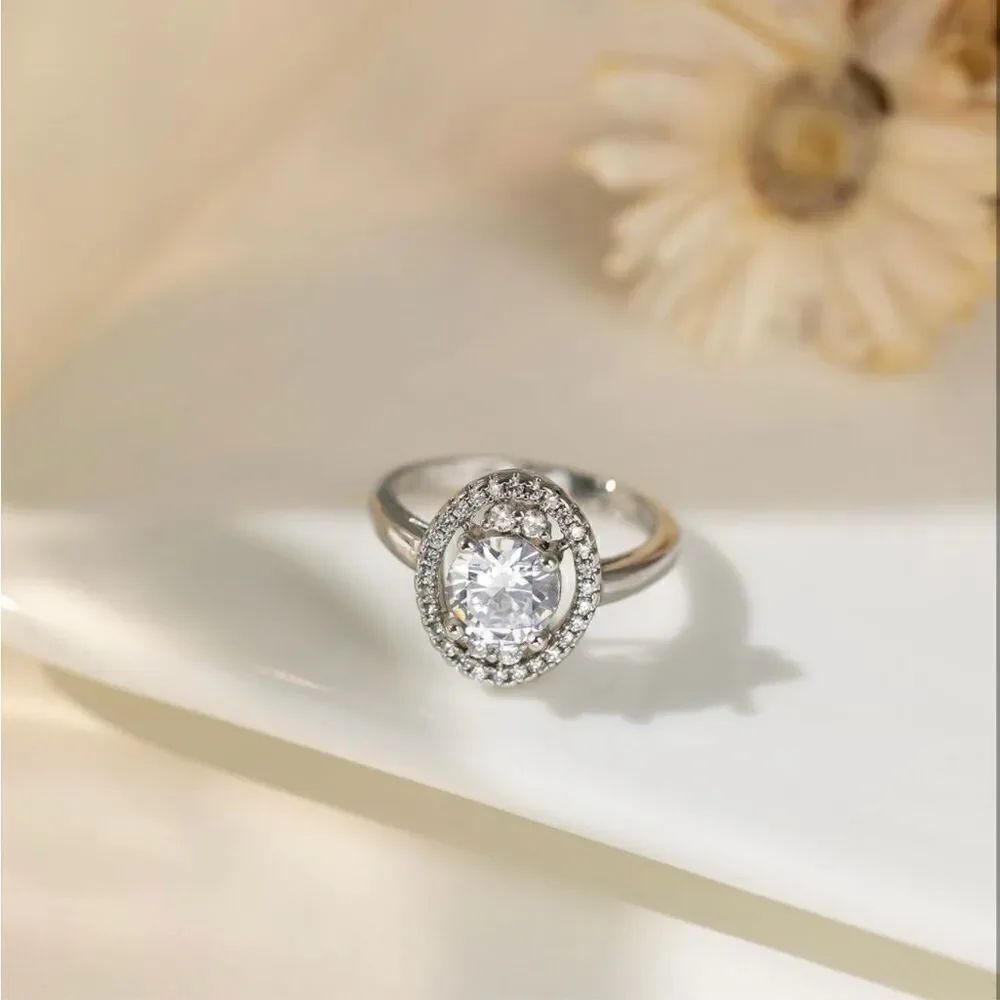 Sterling Silver 1 Carat High Carbon Diamond Ring 14K White Gold Size 8 New